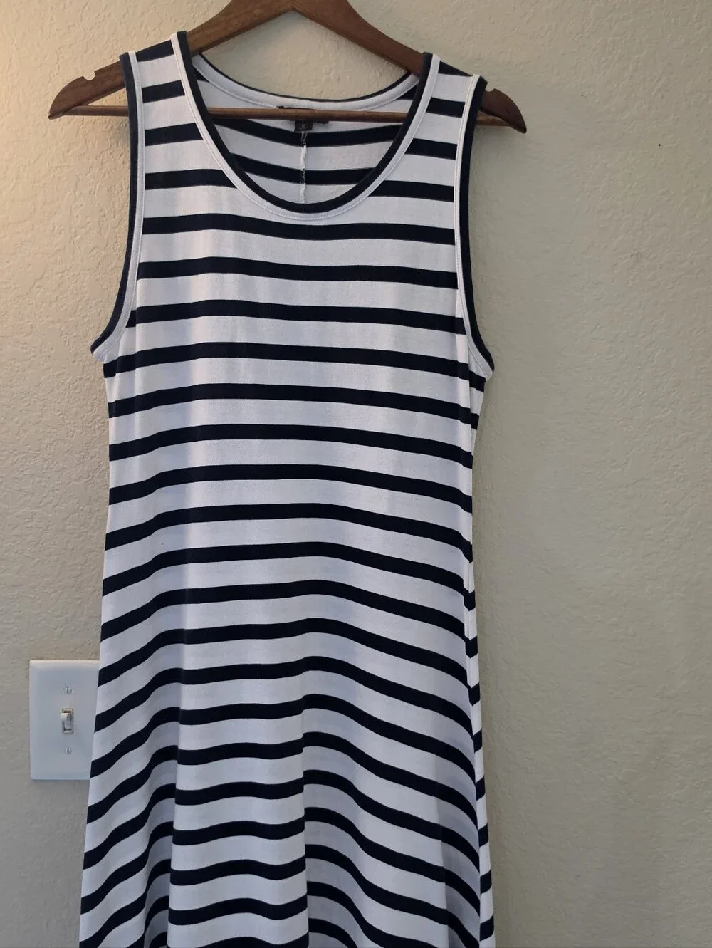 J.‎ Crew Maxi Tank Dress Womens Medium Black White Stripe High Low Hem Nautical